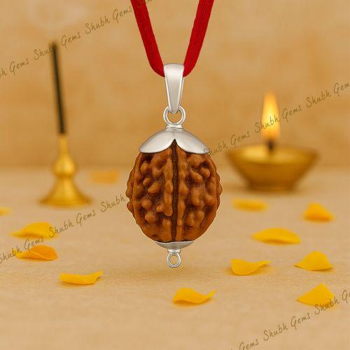 Natural 2 Mukhi Rudraksha Lab Certified Pendant in Silver 