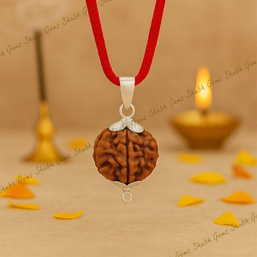 Natural 3 Mukhi Rudraksha Lab Certified Pendant in Silver 
