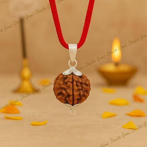 Natural 4 Mukhi Rudraksha Lab Certified Pendant in Silver 