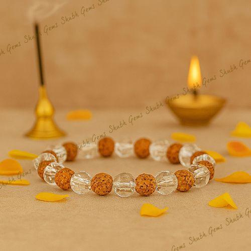 Shubh Gems 5 Mukhi Rudraksha & Sphatik Crystal Bracelet 