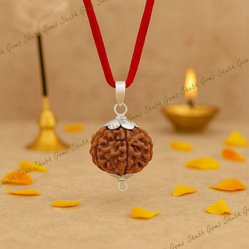 Natural 5 Mukhi Rudraksha Lab Certified Pendant in Silver 
