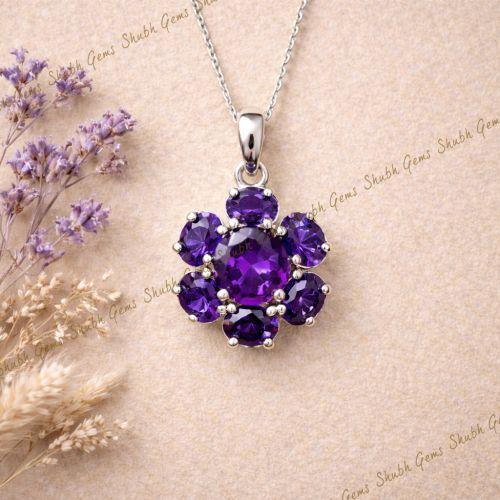 Natural Amethyst Silver Pendant