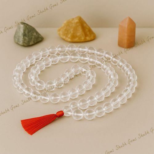 Shubh Gems Clear Quartz (Sphatik) Crystal Beads Mala 
