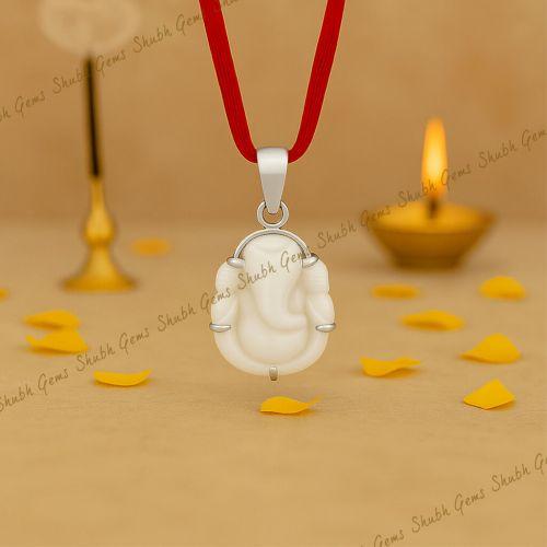 White Coral Ganesha Silver Pendant