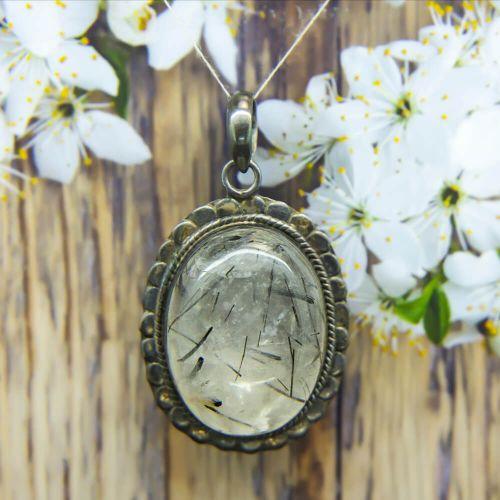 Oval Rutilated Quartz Silver Pendant