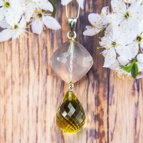 Rose & Smoky Quartz Silver Pendant