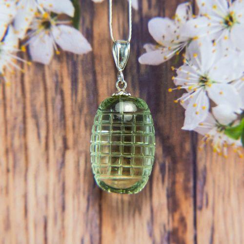 Green Mint Quartz Silver Pendant