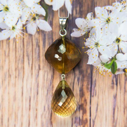 Citrine & Smoky Quartz Silver Pendant
