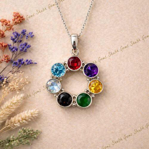 Seven Chakra Silver Pendant