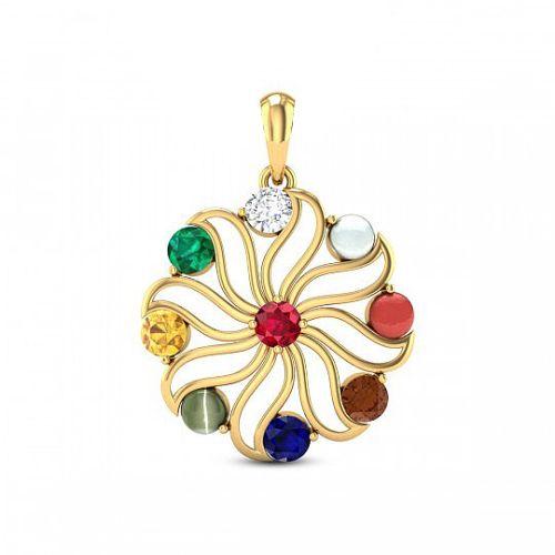 Navratna Gemstone Pendant in Gold