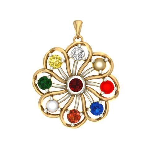 Navratna Gemstone Pendant in Gold
