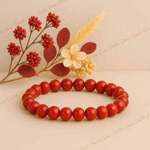 Shubh Gems Red Coral Bead Bracelet (7MM)
