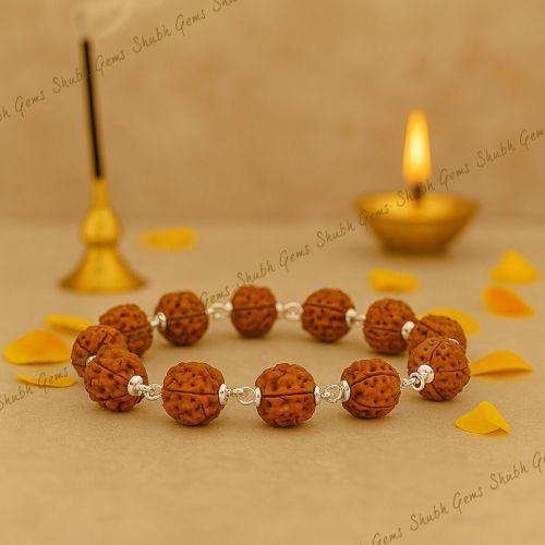 Shubh Gems 5 Mukhi Rudraksha Silver Bracelet