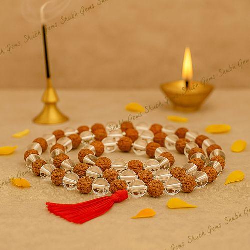 Shubh Gems 5 Mukhi Rudraksha & Sphatik Crystal Mala