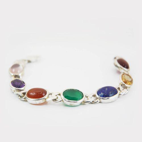 Seven Gemstone / Chakra Silver Bracelet