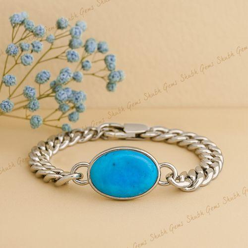 Natural Turquoise (Firoza) Silver Bracelet