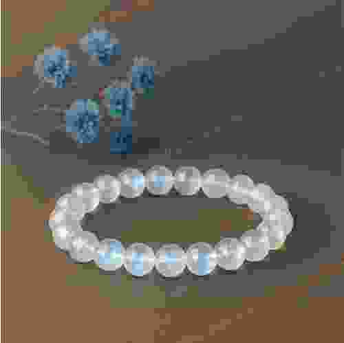 Blue Rainbow Moonstone Bead Bracelet Shubh Gems