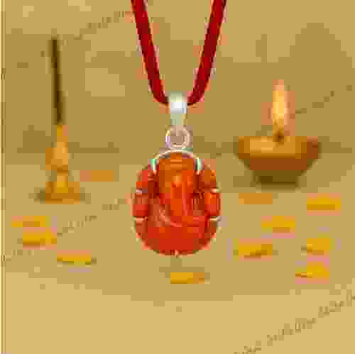 Red Coral (Moonga) Ganesha Silver Pendant