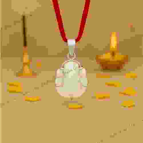 White Coral Ganesha Silver Pendant