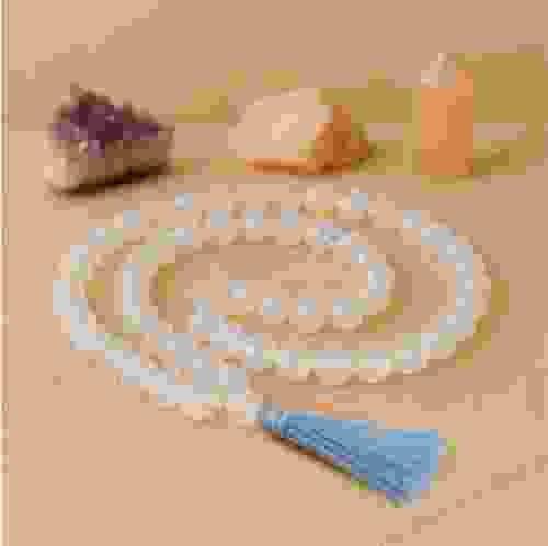 Blue Rainbow Moonstone Beads Mala