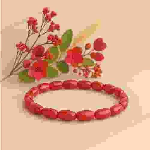 Red Coral Tumble Beads Bracelet