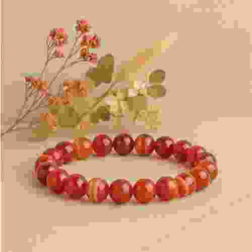 Red Sulemani Hakik Beads Stretchable Bracelet 