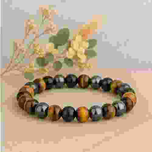 Tiger Eye, Black Tourmaline & Hematite Stretchable Bracelet 