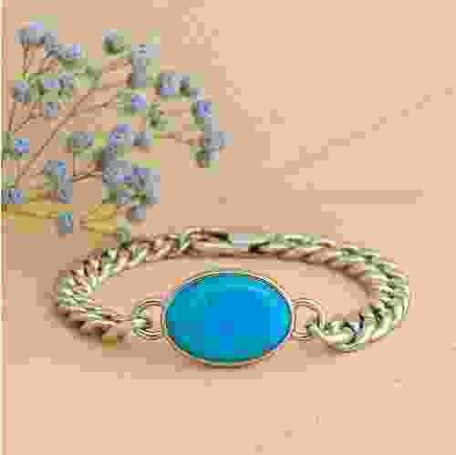 Natural Turquoise (Firoza) Bracelet in Silver