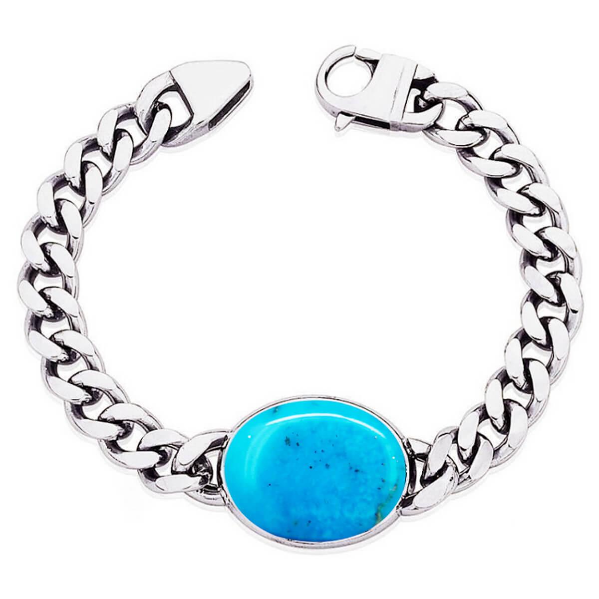 Natural Turquoise (Firoza) Silver Bracelet