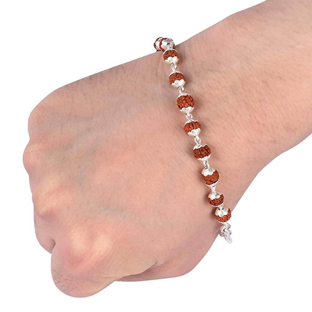 5 Mukhi Rudraksha Silver Bracelet
