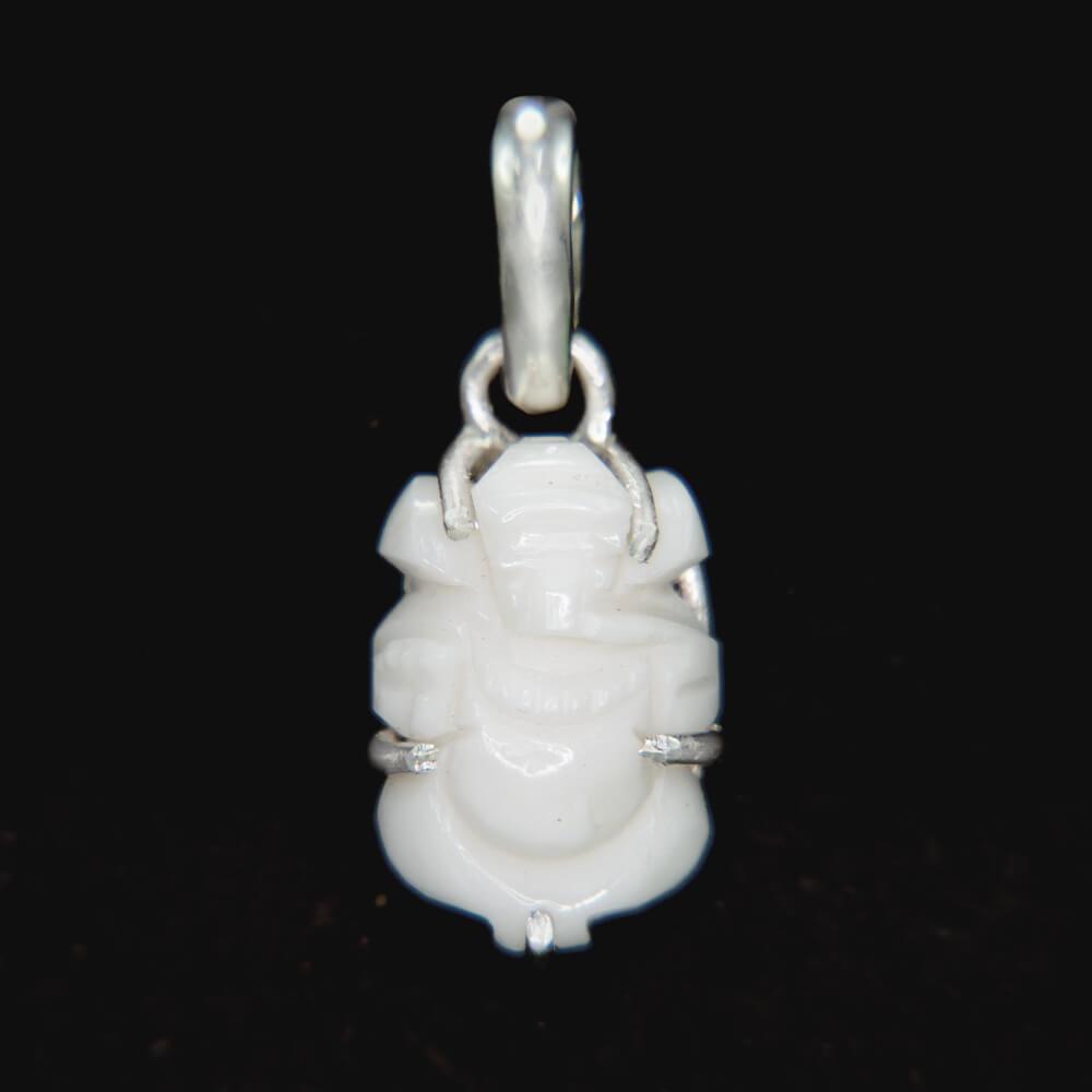 White Coral Ganesha Silver Pendant