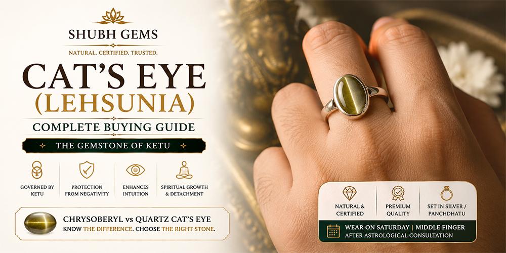 Cat's Eye (Lehsunia) — Complete Guide: Chrysoberyl vs Quartz, Quality, Origin & How to Wear